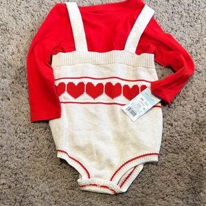 Red and Cream Heart Patterned Kids 2 piece set